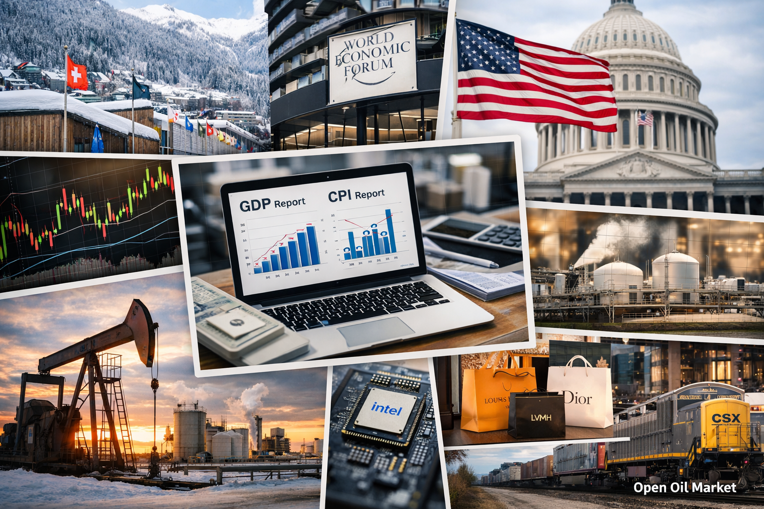 Ekonomické události a korporátní zprávy — čtvrtek, 22. ledna 2026: Světové ekonomické fórum, CPI USA a HDP USA