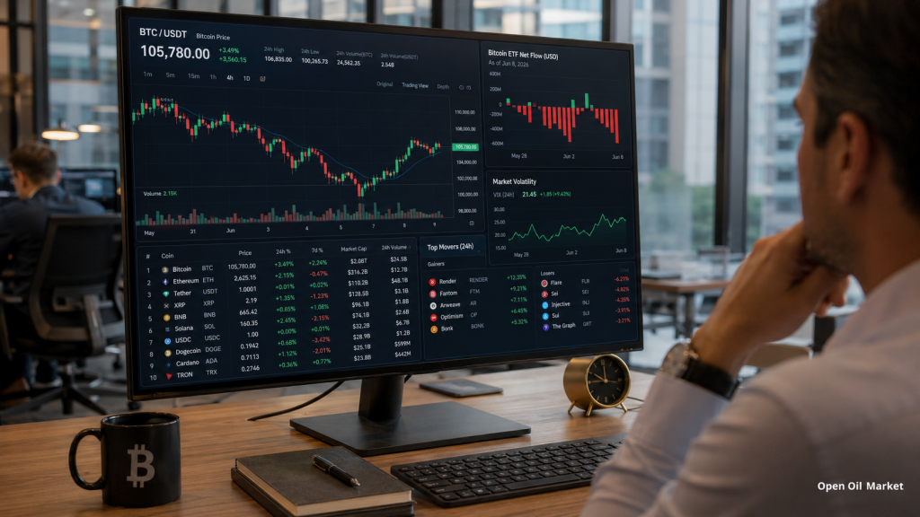 Novinky z kryptoměn, úterý 9. června 2026: bitcoin udržuje trh po propadu, investoři hodnotí odlivy ETF, stablecoiny a top-10 digitálních aktiv.
