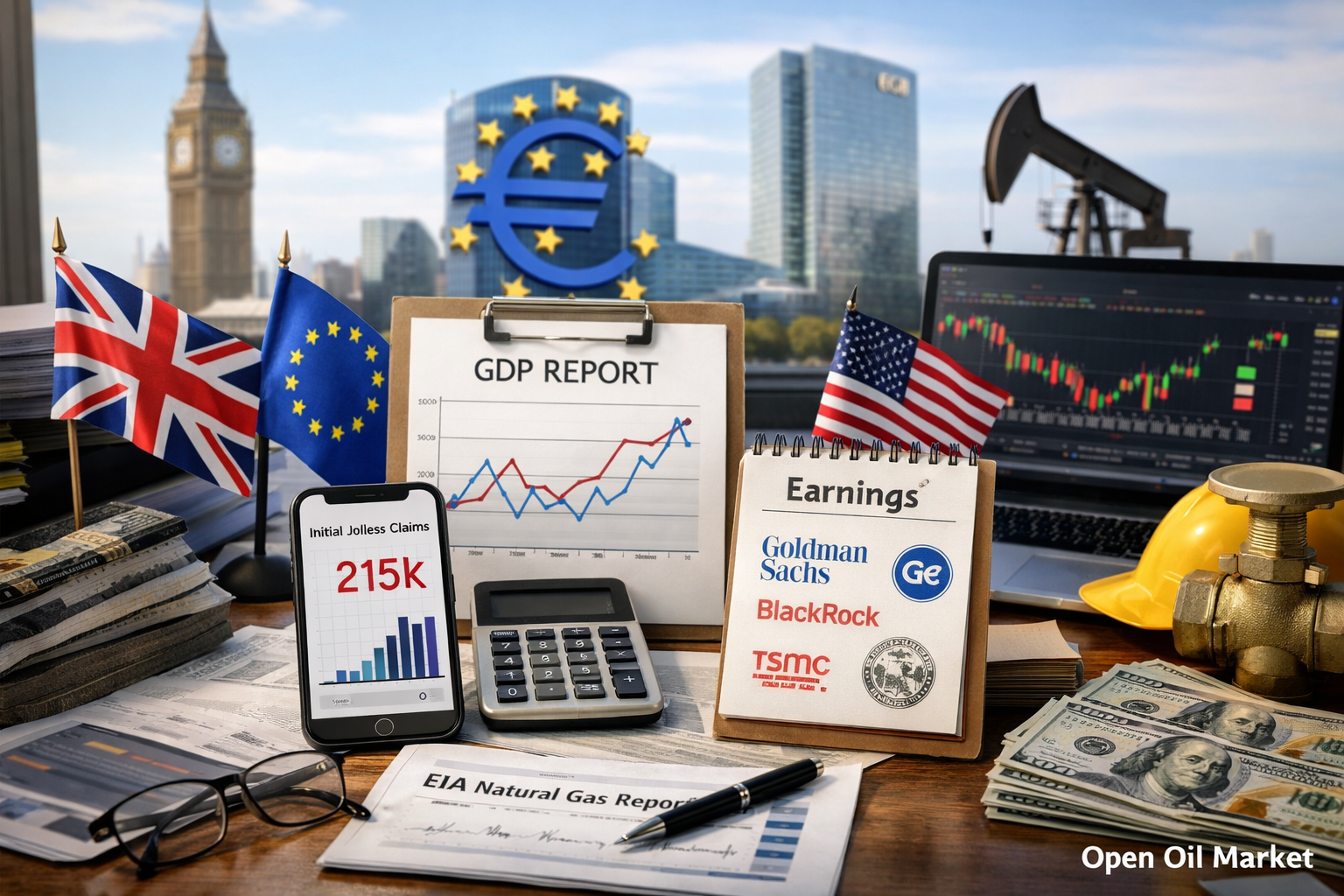 Ekonomické události a firemní zprávy — čtvrtek, 15. ledna 2026: HDP Británie, bulletin ECB, žádosti o podporu v nezaměstnanosti