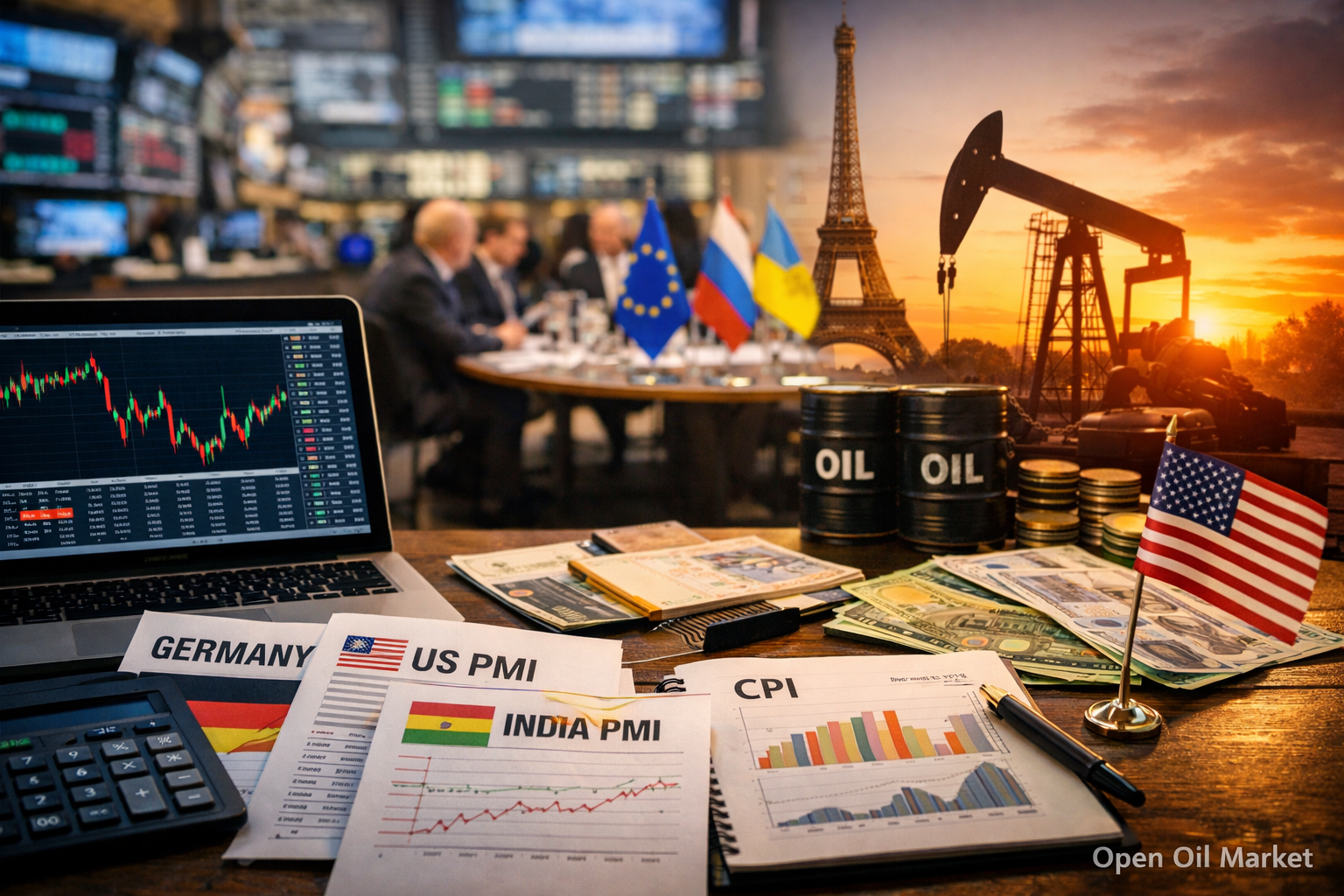 Ekonomické události a firemní zprávy — úterý, 6. ledna 2026: PMI služeb, CPI Německa, zásoby ropy API