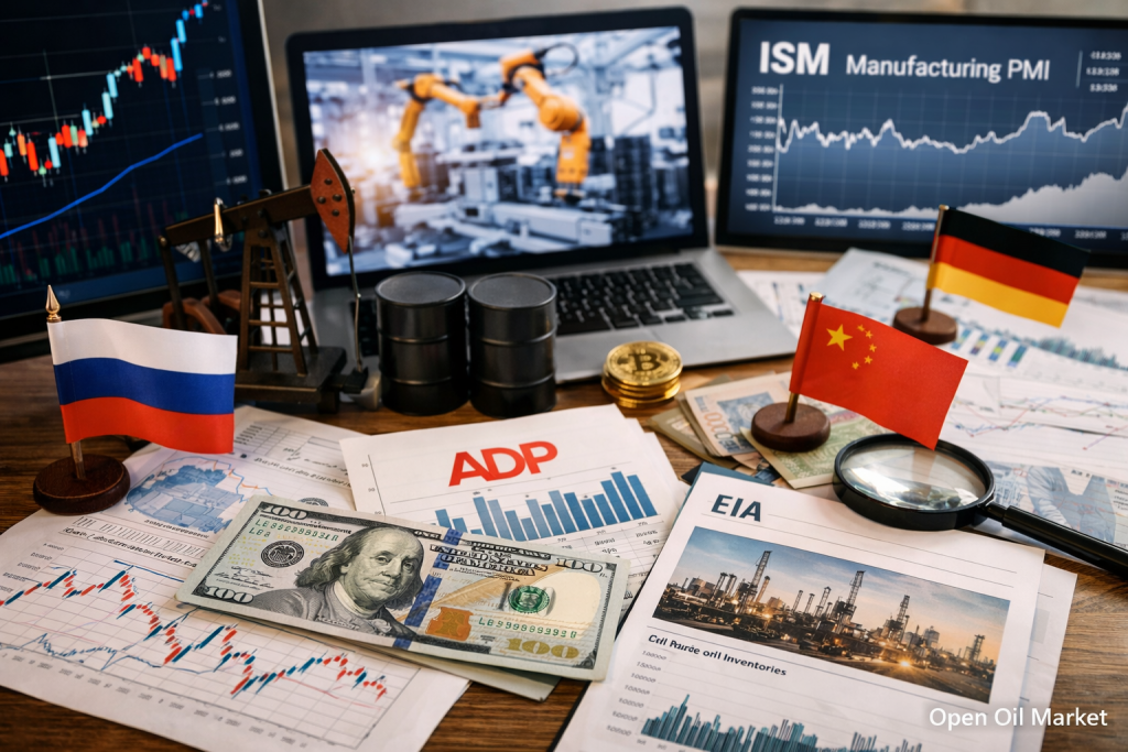 Ekonomické události a podnikové zprávy — středa, 1. dubna 2026: světový PMI, ADP USA, maloobchodní prodeje a zásoby ropy.