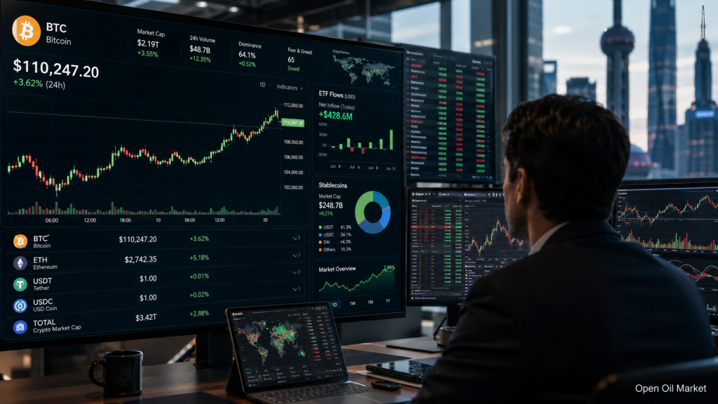 Aktuality z oblasti kryptoměn, středa, 10. června 2026: Bitcoin testuje stabilitu trhu, zatímco stablecoiny a ETF udávají tón investorům.