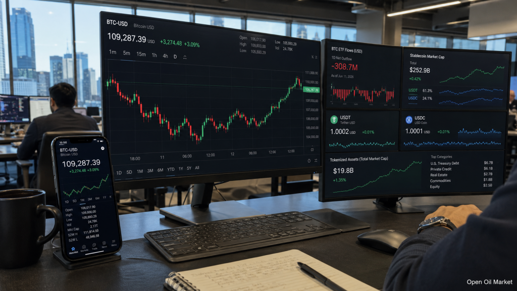 Novinky kryptoměn 12. června 2026: Bitcoin opět v akci, odlivy ETF neohrozily trh, stablecoiny mění pravidla investování