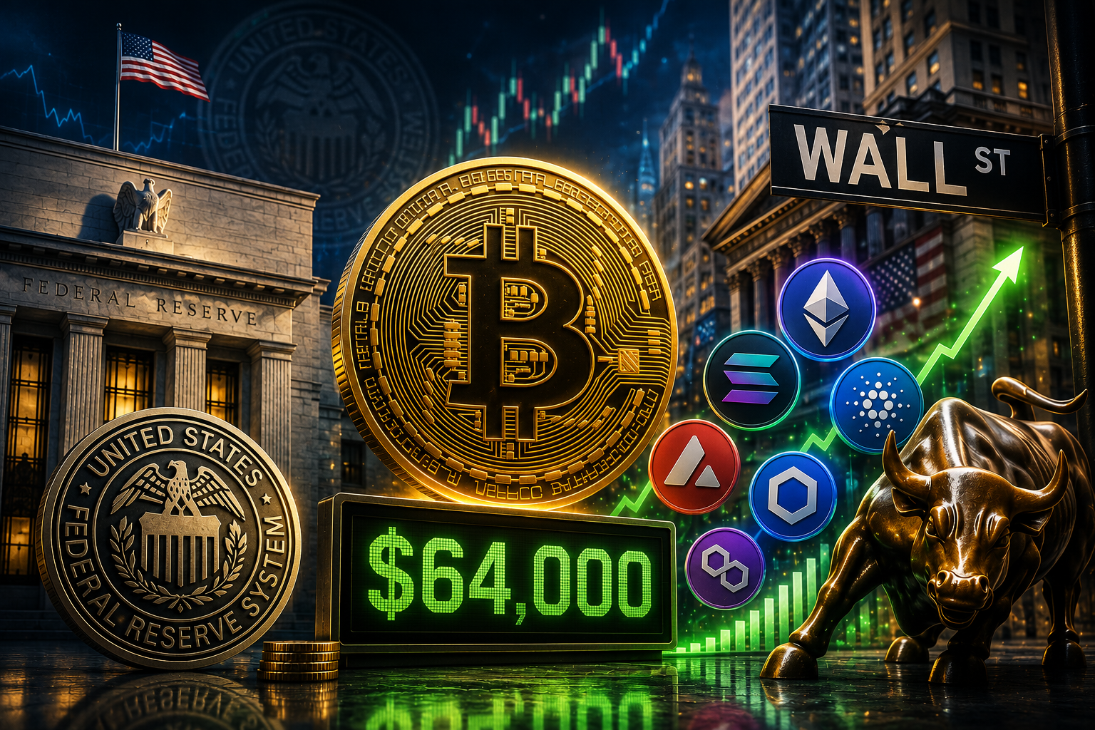 Novinky z kryptoměn, čtvrtek, 30. července 2026: trh čeká na verdikt FRS, bitcoin udržuje 64 000, a Wall Street přechází k altcoinům