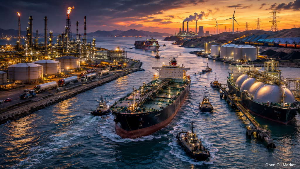 Světový trh TЭK 19. července 2026: tanker s ropou, LNG terminál, rafinerie, elektrárny, OZE a uhlíková logistika