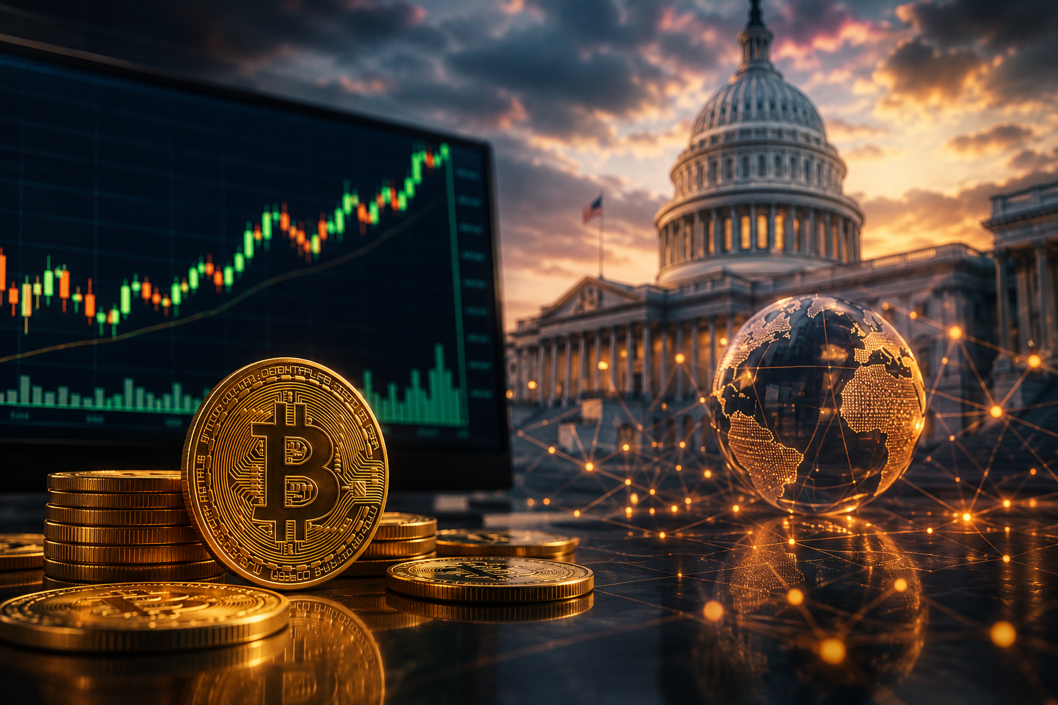 Novinky kryptoměn: čtvrtek, 6. srpna 2026 — bitcoin se udržuje nad $64 000, Senát USA předkládá CLARITY Act k rozhodujícímu hlasování