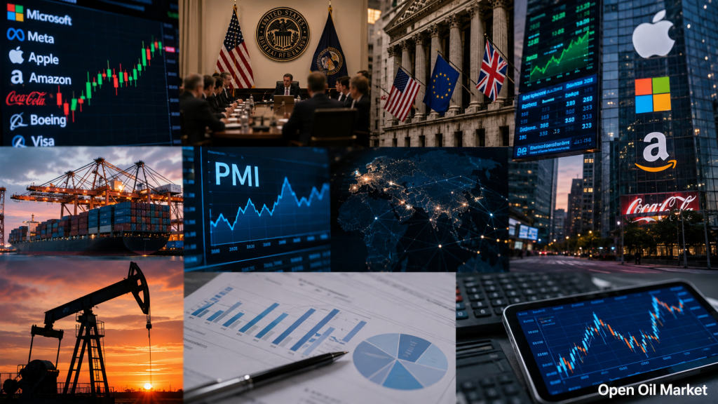 Kalendář investora 27–31 července 2026 — sazba FEDu, HDP USA a eurozóny, inflace PCE, Bank of England, PMI Číny, OPEC+ a reporting firem S&P 500, Euro Stoxx 50, Nikkei 225, MOEX